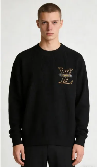 Louis Vuitton/Louis Vuitton chest old pattern leather crew neck sweater
